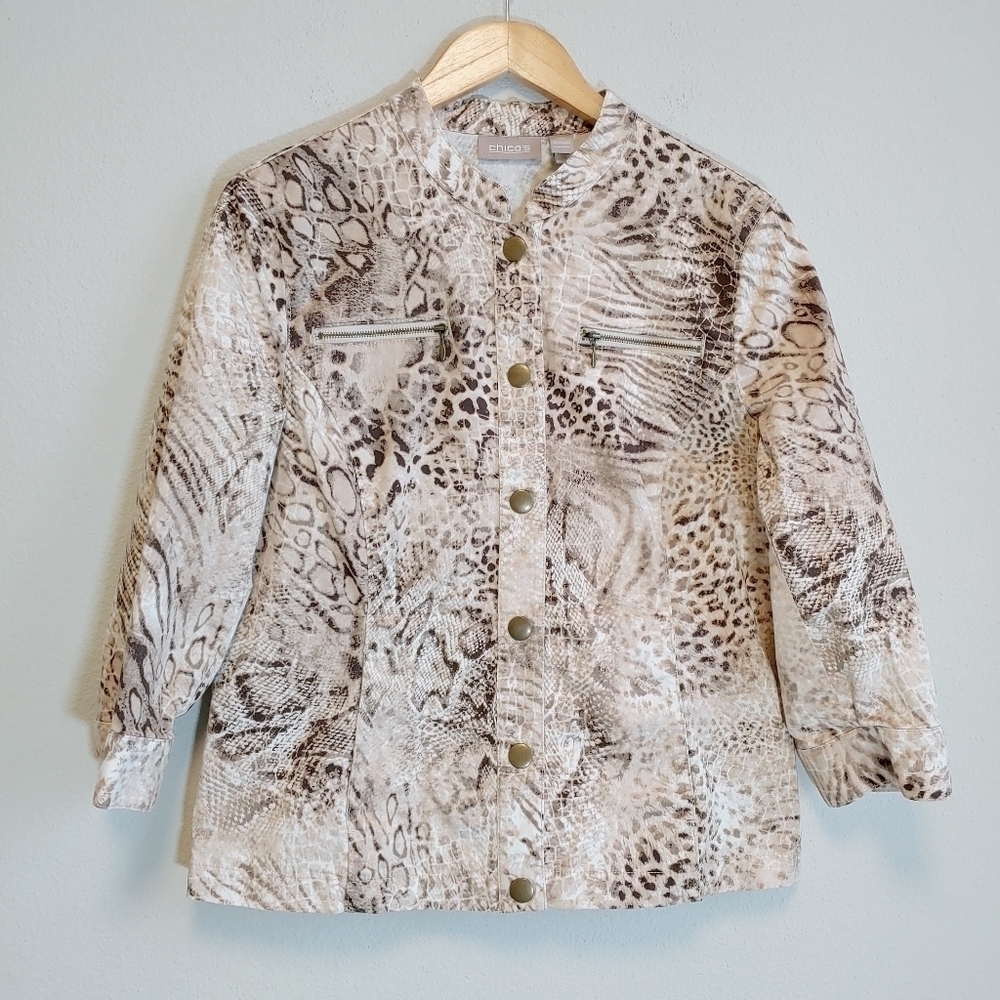 Chico's Reptile Print Mandarin Collar Casual Jacket Sz M